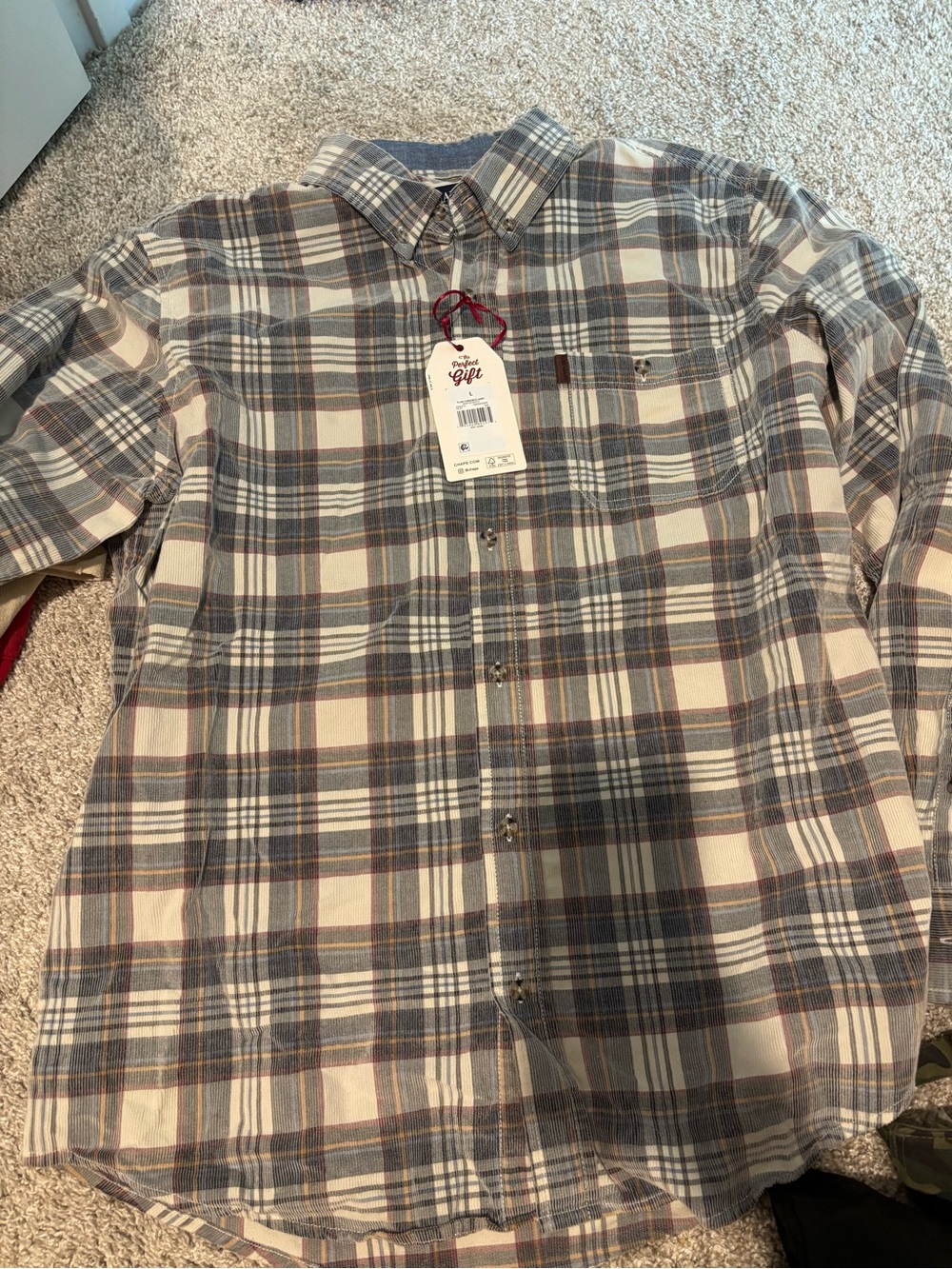 Chaps Plaid Button-Down Shirt in Cream, Blue & Brown